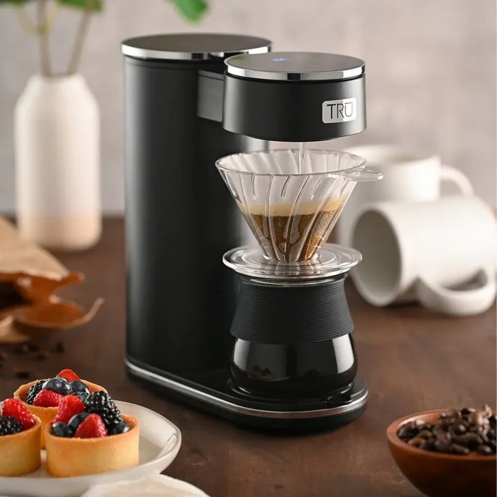 NEW TRU Black Automatic Pour Over Coffee Maker Digital Touch Screen Machine